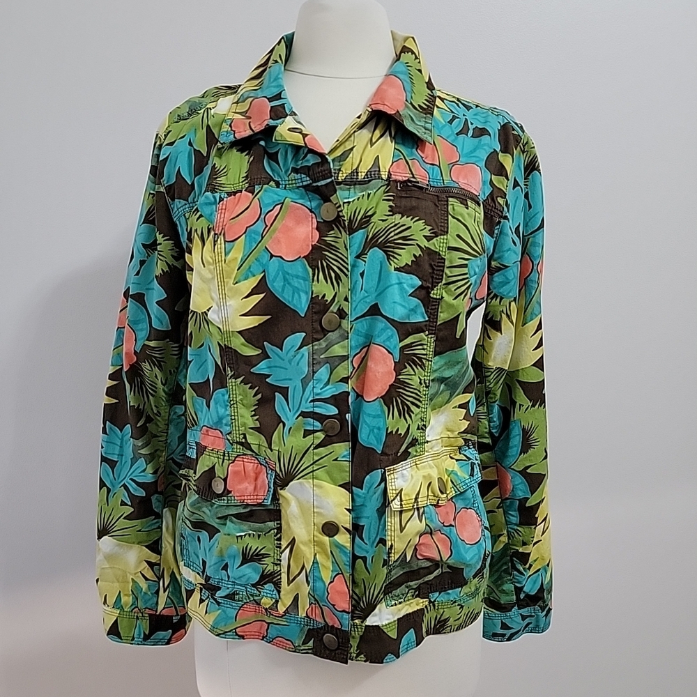 Chicos 2 Large 12-14 Tropical Lightweight Floral Button Up Jacket
